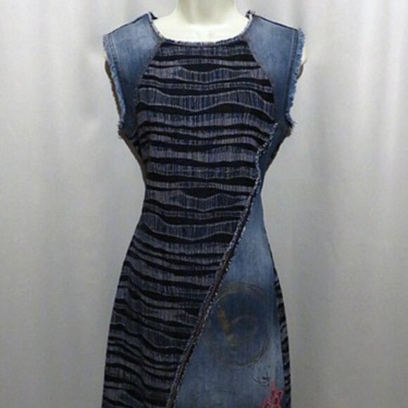 Desigual Dresses & Skirts - Desigual Dress Unique Denim Patchwork Embroidery Sleeveless Size M L